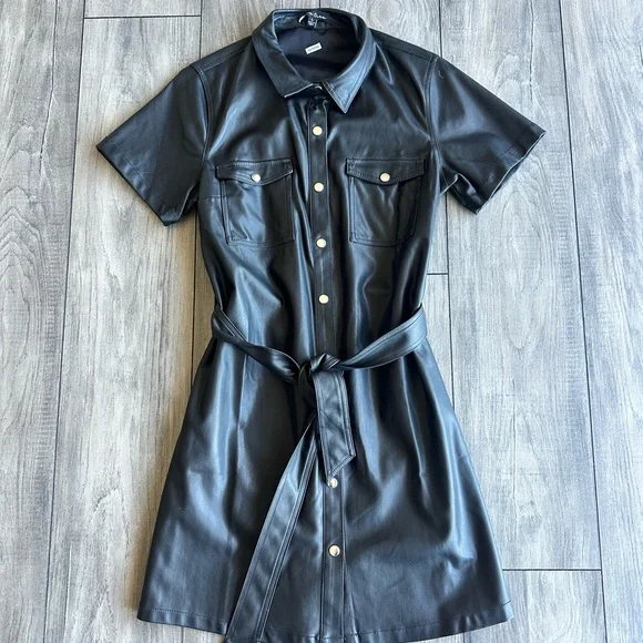 LoveTree Black Faux Leather Mini Dress - Picture 2 of 8